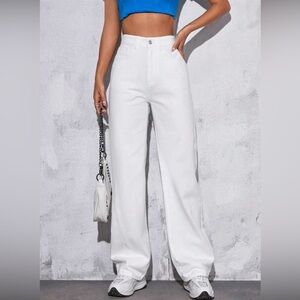 SHEIN Crisp High Waisted White Trousers - Size Medium